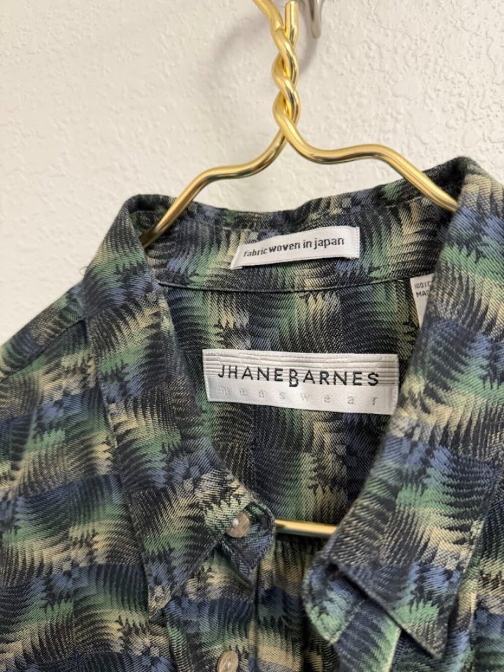Vintage Jhane Barnes Blue, Green, and Black Patterned Dress Shirt